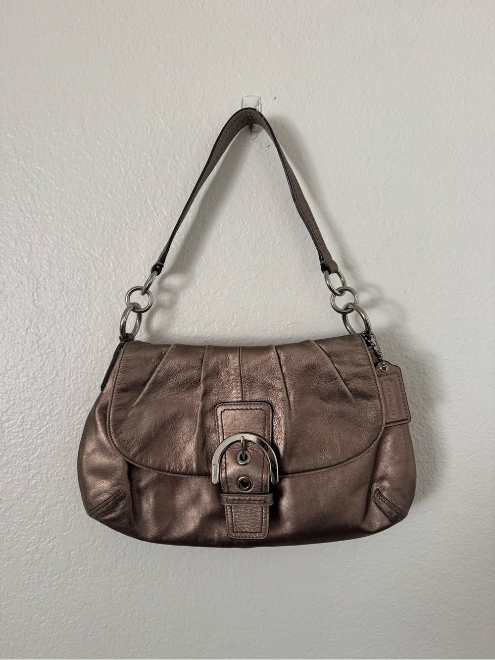Coach Metallic Bronze Shoulder Bag with Buckle